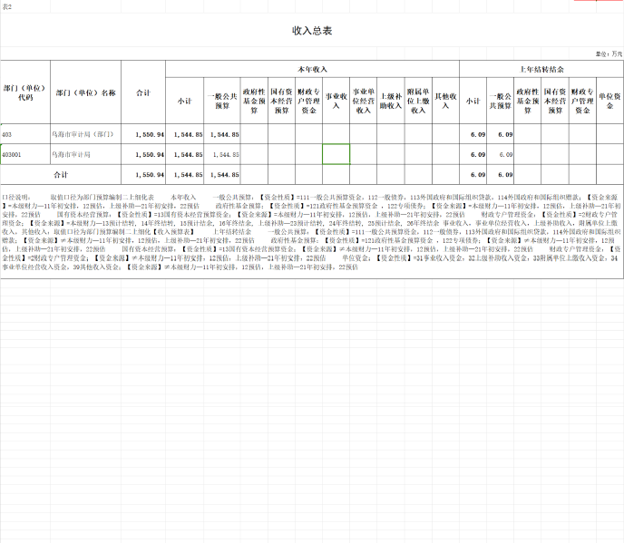 部门收入总体情况表