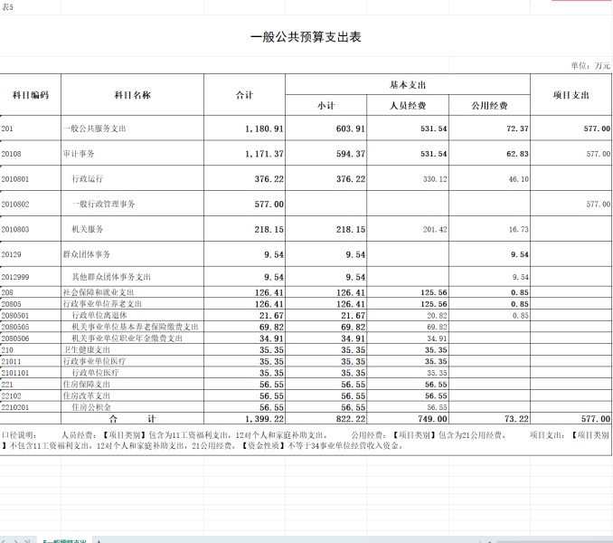 一般公共预算支出情况表