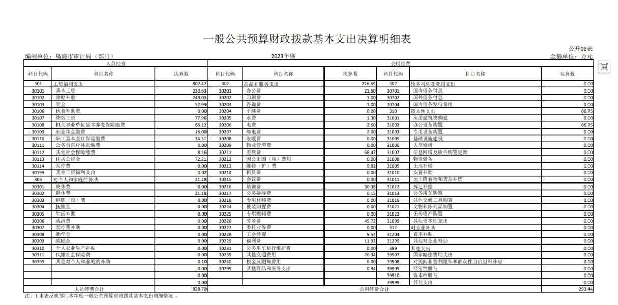 一般公共预算财政拨款基本支出决算明细表