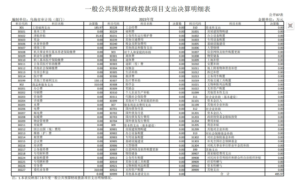 一般公共预算财政拨款项目支出决算明细表