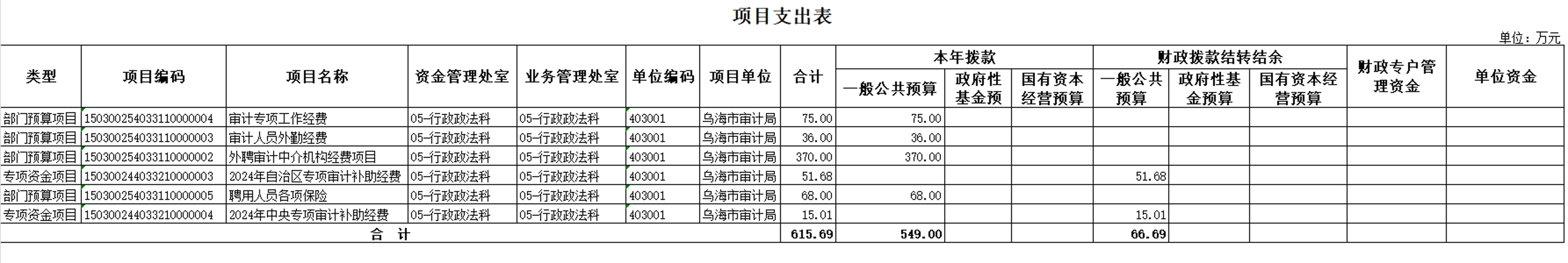 项目支出表